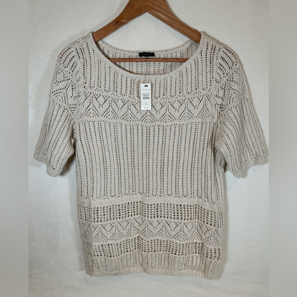 Talbots Knit Sweater Beige Metallic Gold Women’s Size M
